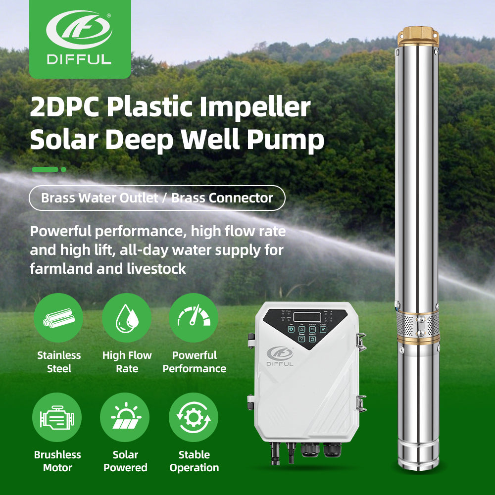 DIFFUL Solar Water Pump Kit, 2 inch 200 W 24 V DC For Off-Grid Living