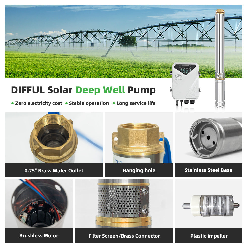 DIFFUL Solar Water Pump Kit, 2 inch 200 W 24 V DC For Off-Grid Living