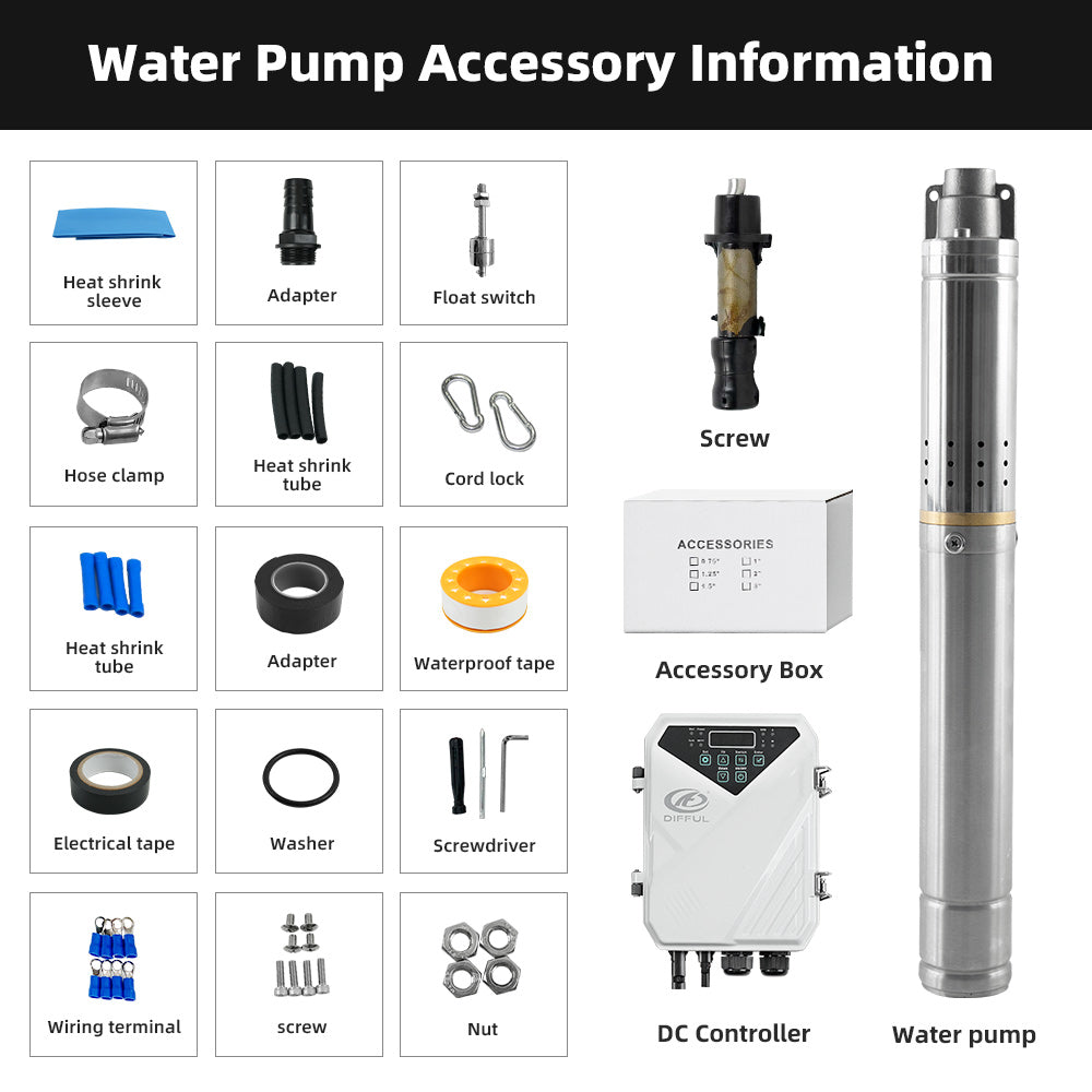 DIFFUL Solar Screw Pump, 2 inch 120 W 24 V DC For Livestock