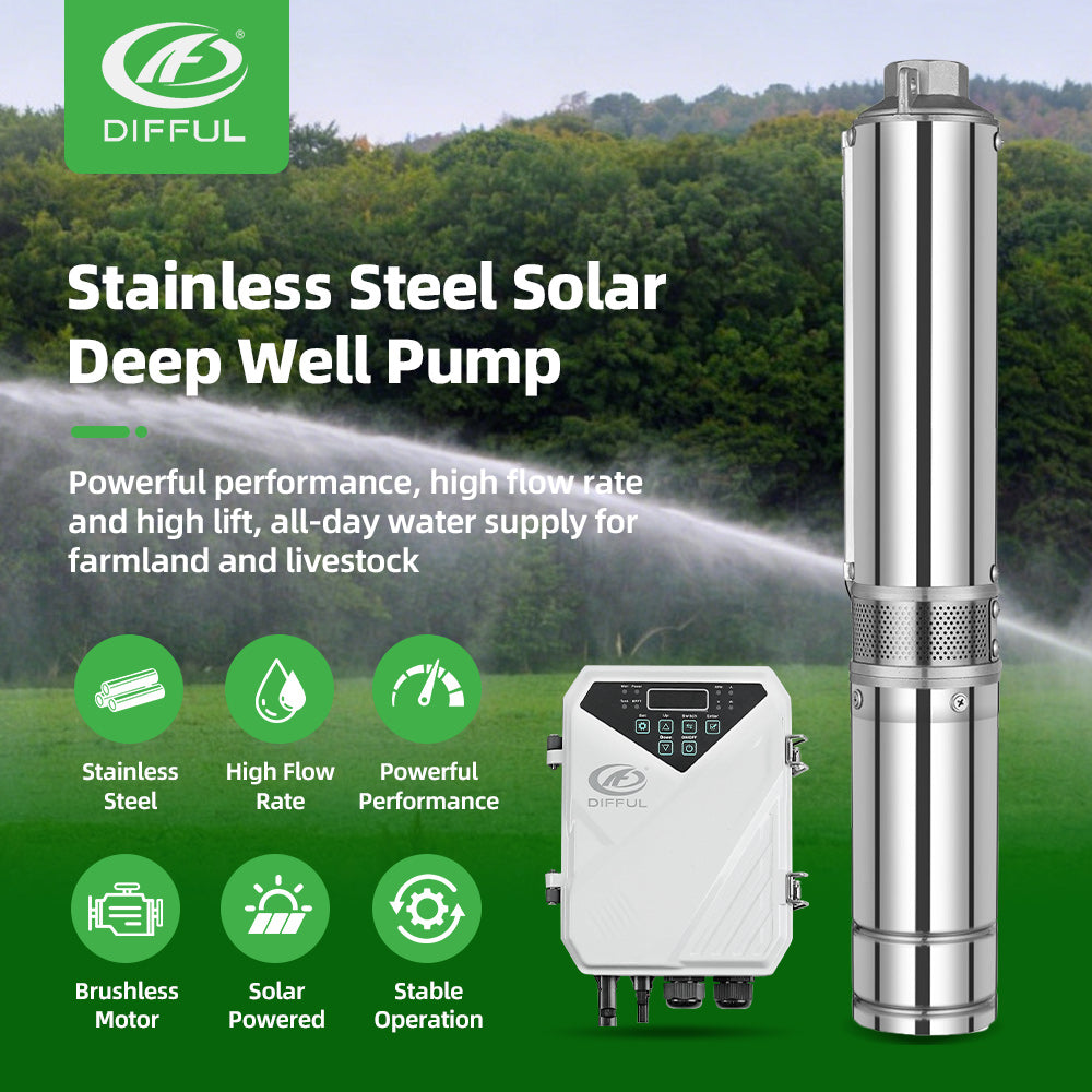 DIFFUL Solar Powered Water Pump, 3 inch 25M Head 200 W 24 V DC For Irrigation