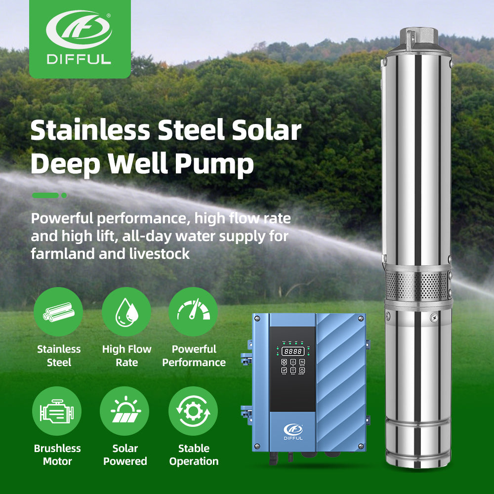 DIFFUL Solar Bore Pump, 3 inch 750 W 85 V - 280 V AC/DC For Livestock