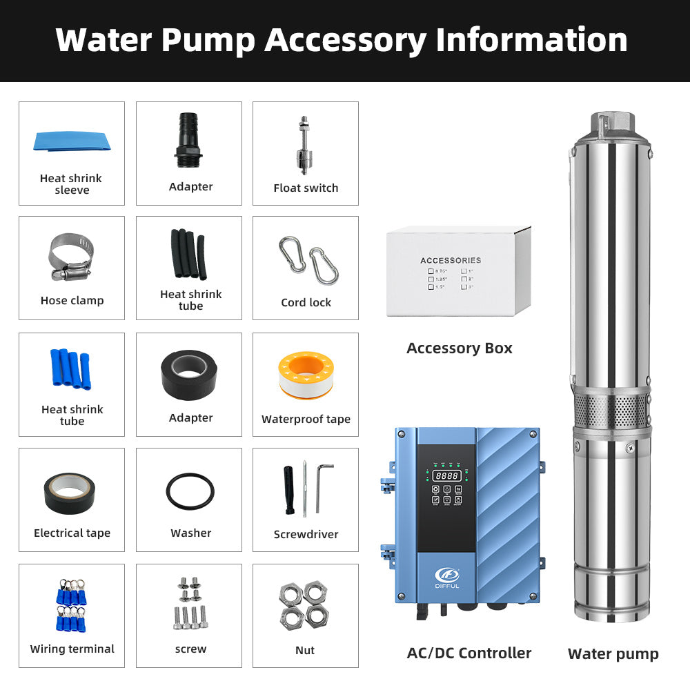 DIFFUL Solar Bore Pump, 3 inch 750 W 85 V - 280 V AC/DC For Livestock