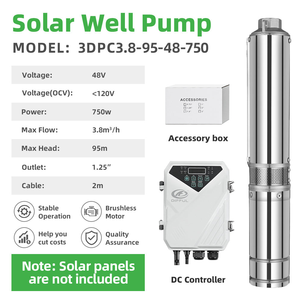 DIFFUL Solar Pumps, 3 inch 750 W 48 V DC For Livestock
