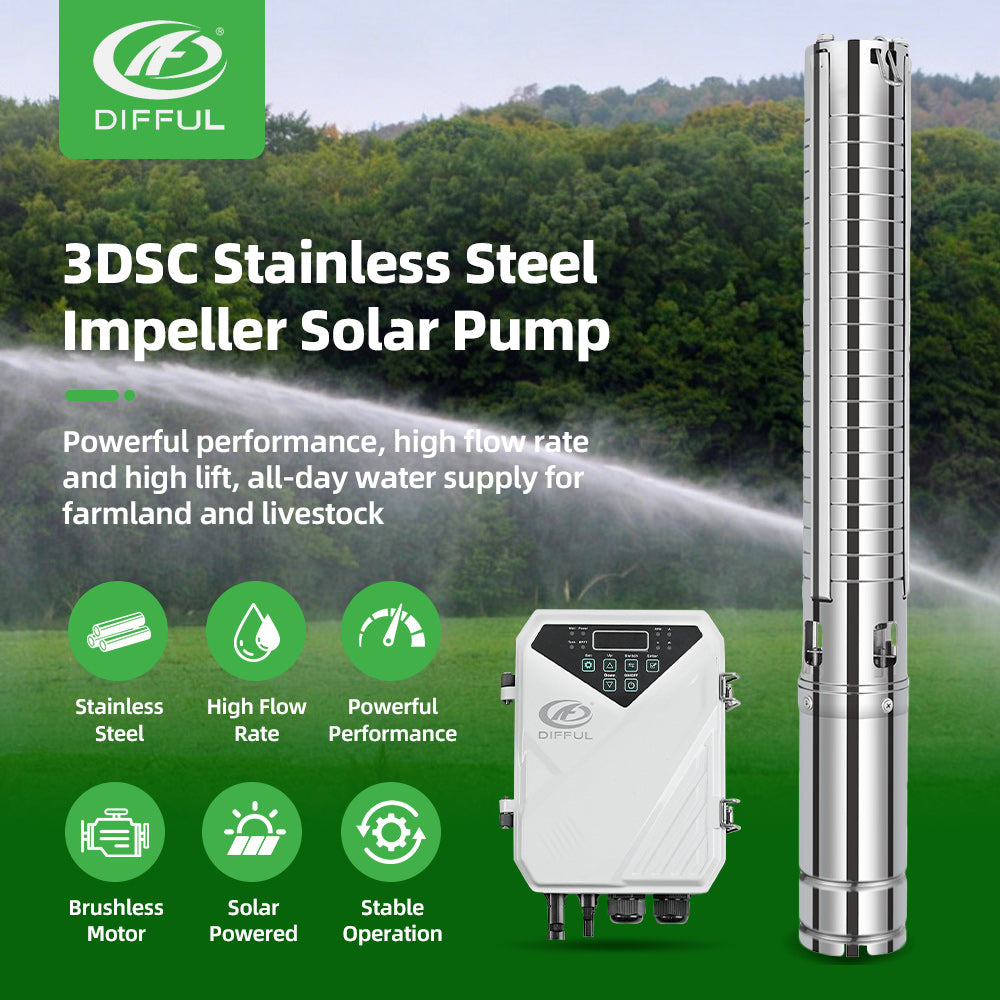 DIFFUL Solar Borehole Pumps, 3 inch 750W 72 V DC For Livestock