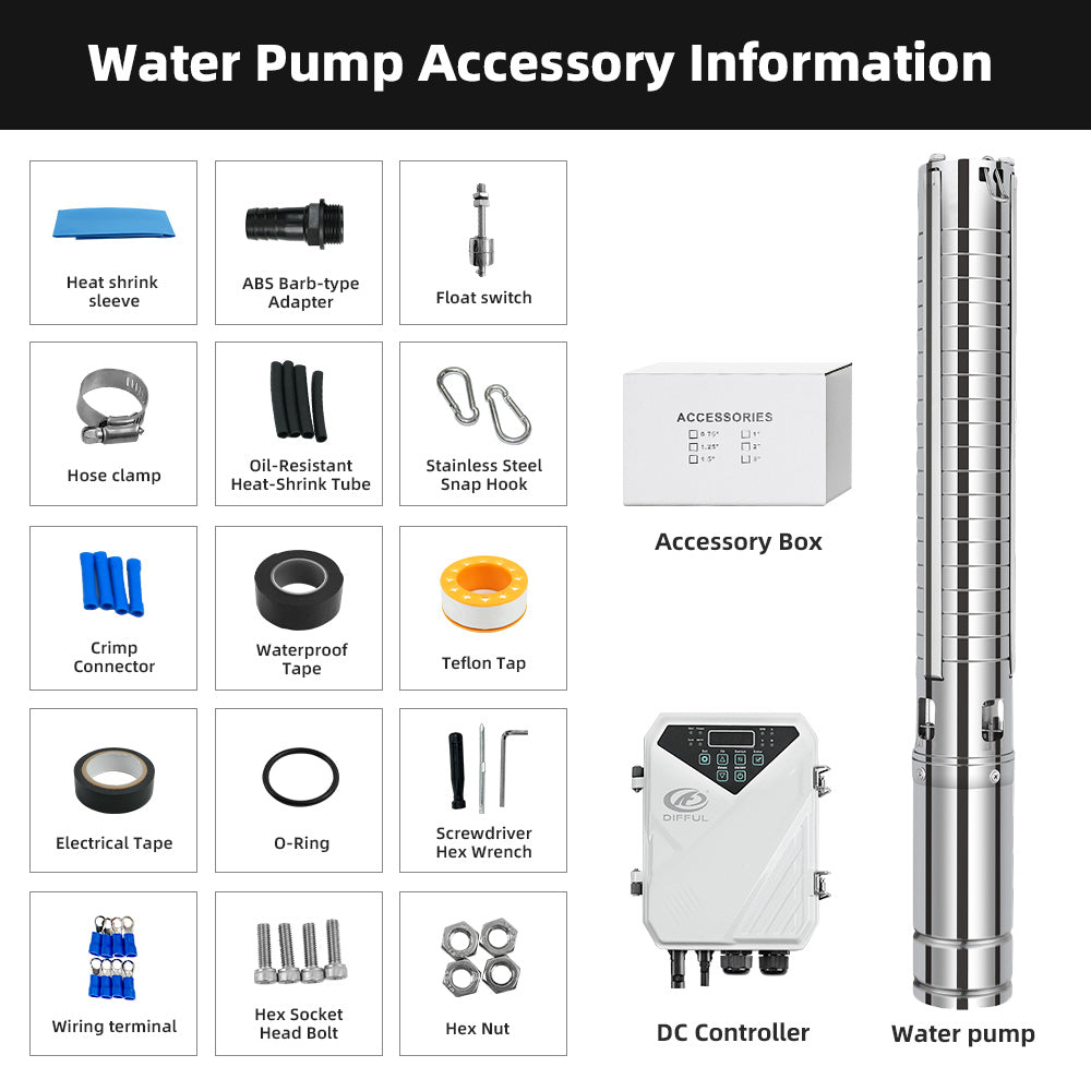 DIFFUL Solar Borehole Pumps, 3 inch 750W 48 V DC For Livestock