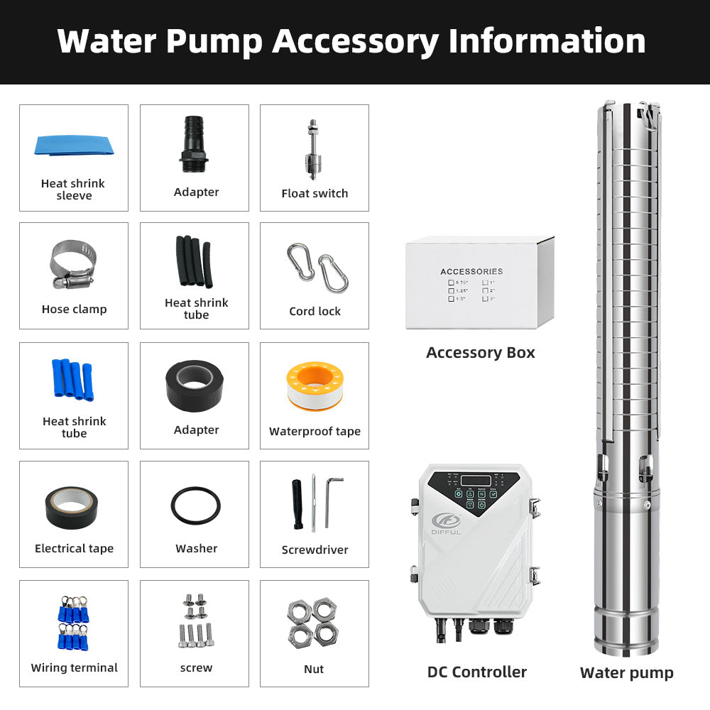 DIFFUL Solar Borehole Pumps, 3 inch 600W 48 V DC For Livestock