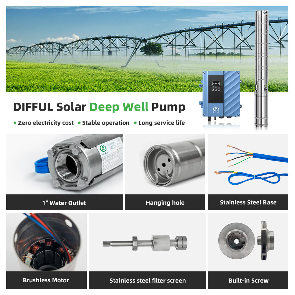 DIFFUL Solar Water Pump Solutions, 3 inch 750 W 85 V - 280 V AC/DC For Sprinklers