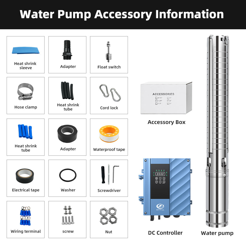 DIFFUL Solar Water Pump Solutions, 3 inch 750 W 85 V - 280 V AC/DC For Sprinklers
