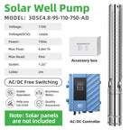 DIFFUL Solar Water Pump Solutions, 3 inch 750 W 85 V - 280 V AC/DC For Sprinklers