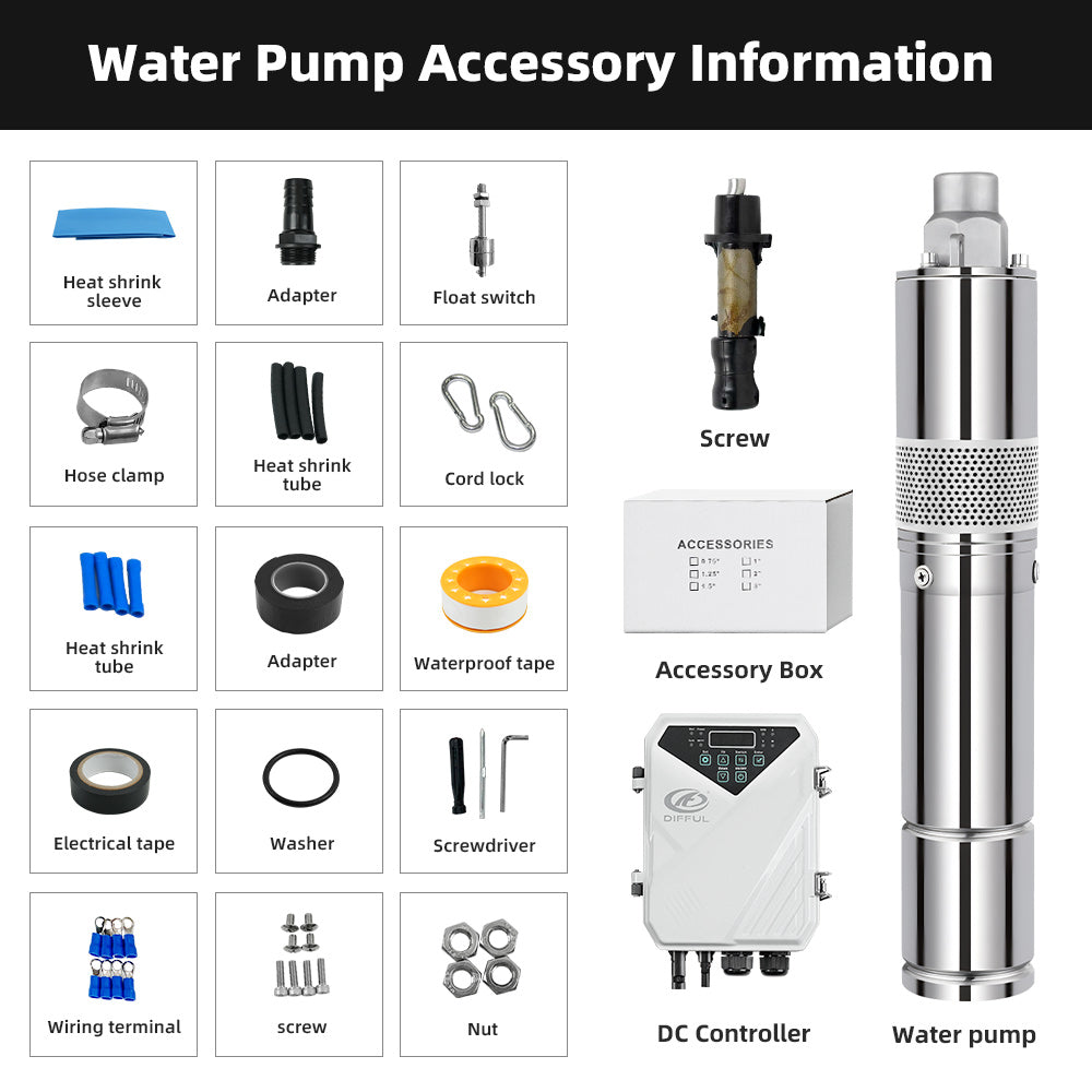 DIFFUL Solar Archimedes Screw Pump, 3 inch 210 W 36 V DC For Off-Grid Living