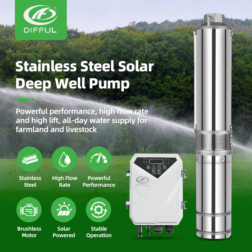 DIFFUL Solar Pump For Water Tank, 4 inch 1500W 110 V DC For Sprinklers