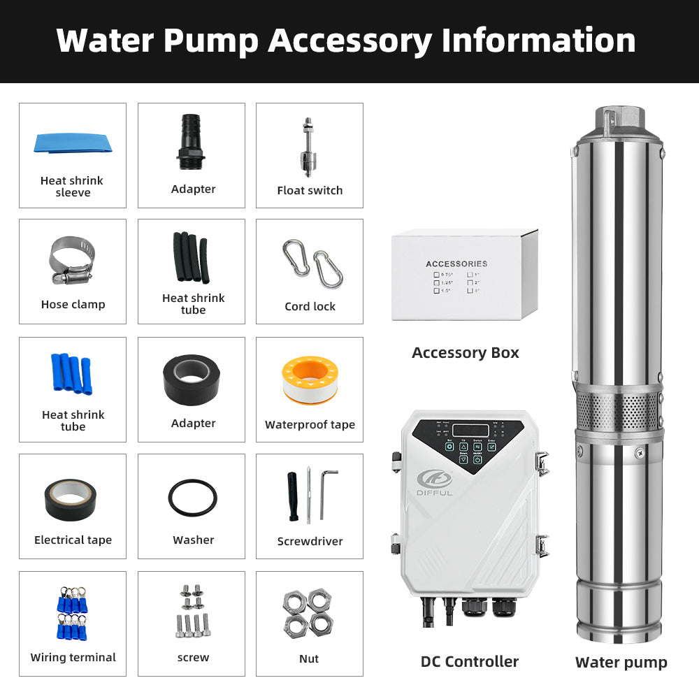 DIFFUL Solar Water Pump, 4 inch 750 W 72 V DC For Irrigation