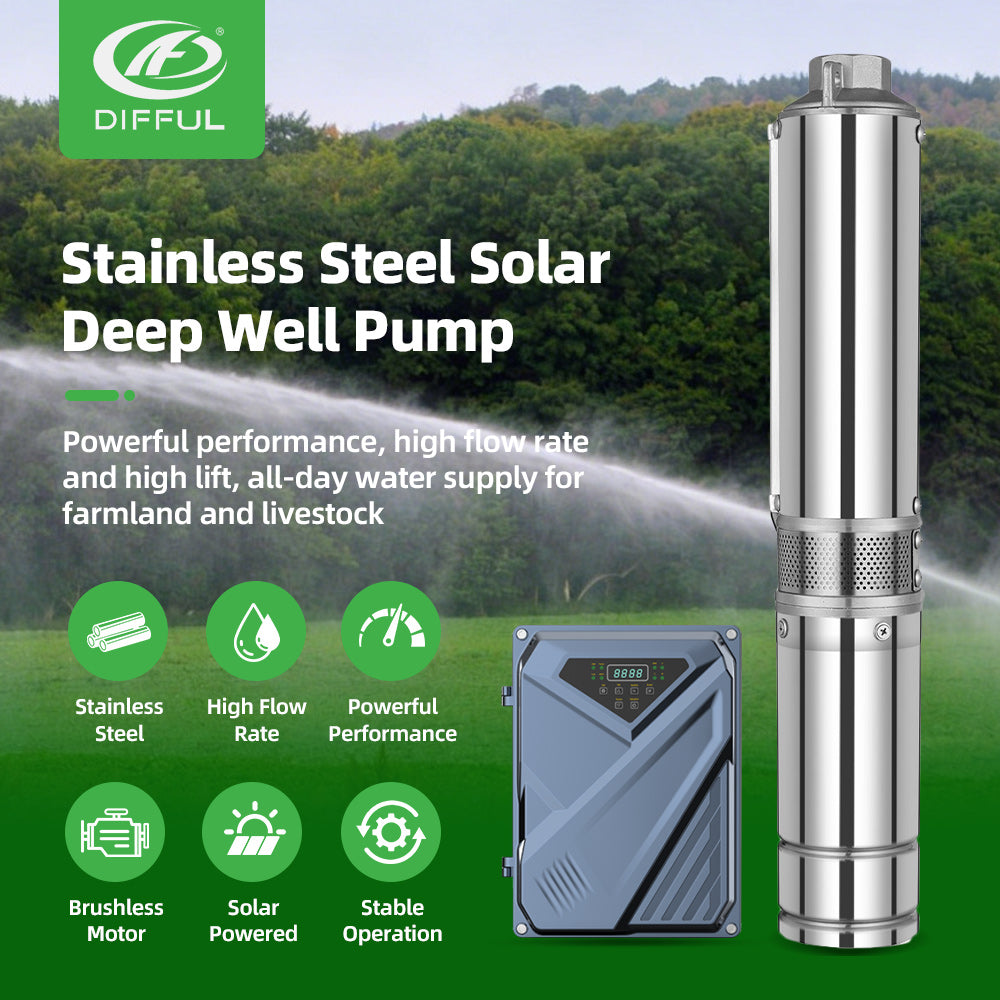 DIFFUL Solar Water Pump, 4 inch 230 M High Head 3000 W 85 V - 280 V AC/DC For Sprinklers