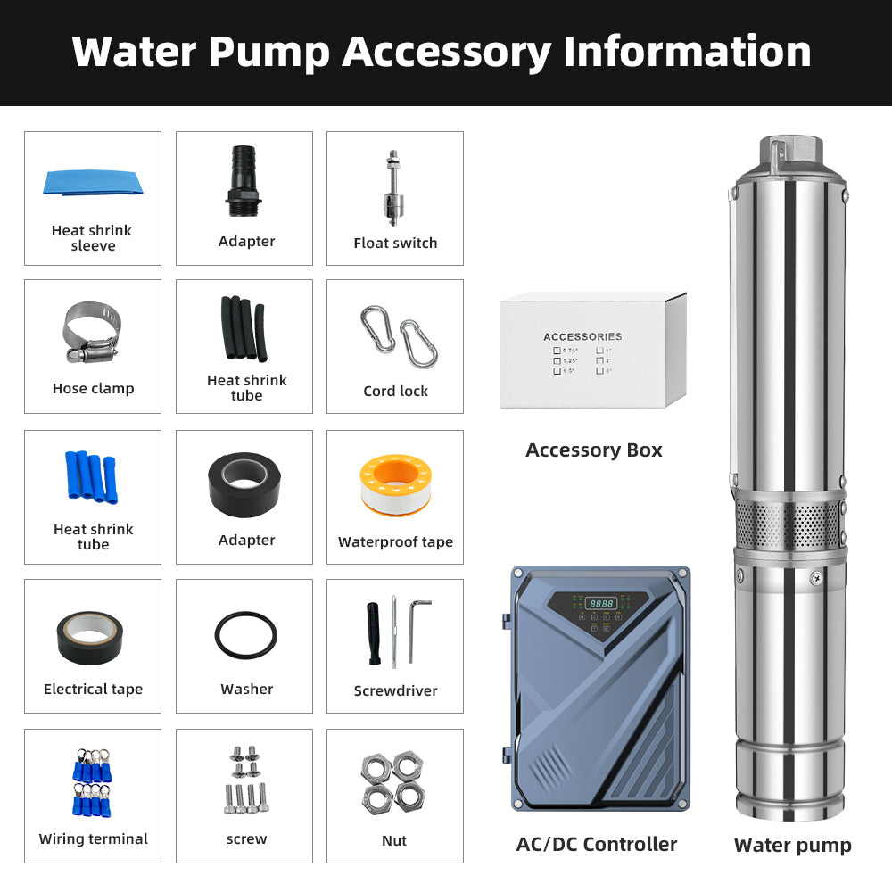 DIFFUL Solar Water Pump, 4 inch 230 M High Head 3000 W 85 V - 280 V AC/DC For Sprinklers