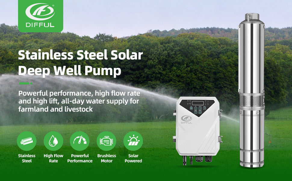 DIFFUL Solar Water Pump, 4 inch 750 W 72 V DC For Irrigation