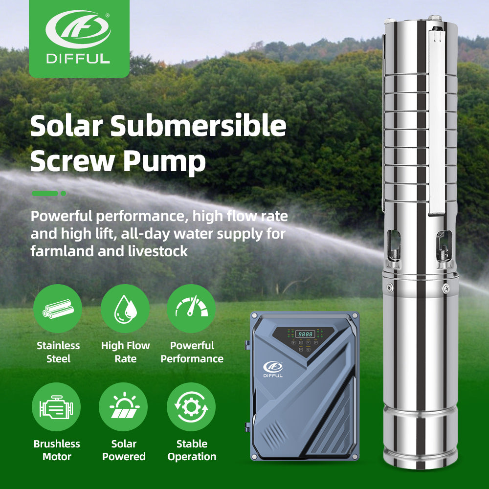 DIFFUL Solar Water Pump Solutions, 4 inch 20 M³/H Flow 3000 W 85 V - 280 V AC/DC For Drip Lines