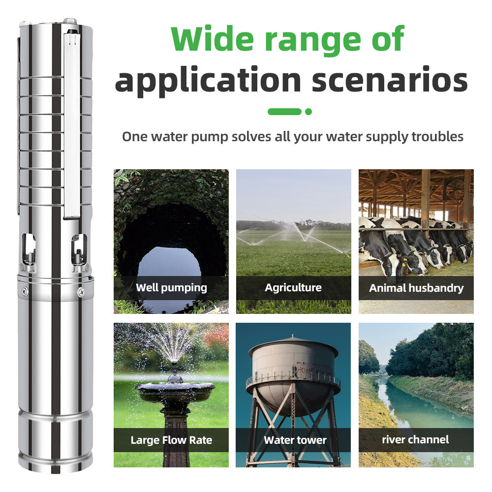 DIFFUL Solar Water Pump Solutions, 4 inch 20 M³/H Flow 3000 W 85 V - 280 V AC/DC For Drip Lines
