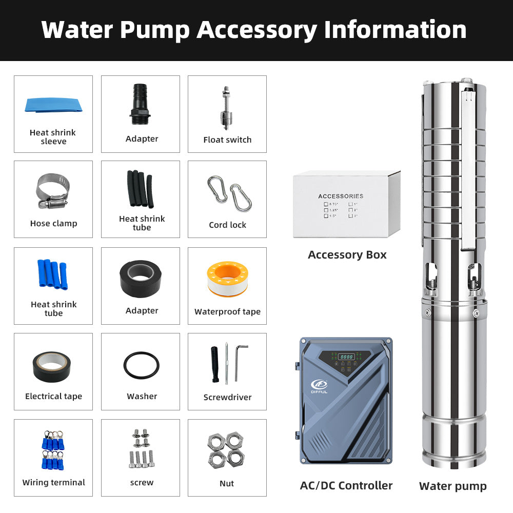 DIFFUL Solar Water Pump Solutions, 4 inch 20 M³/H Flow 3000 W 85 V - 280 V AC/DC For Drip Lines