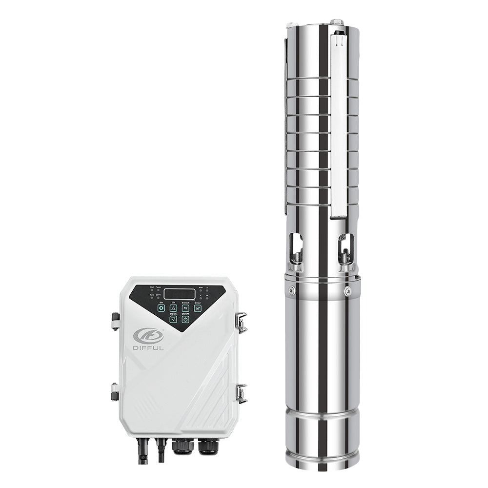 DIFFUL Solar Powered Submersible Water Pumps, 4 inch 1500W 110 V DC For Irrigation