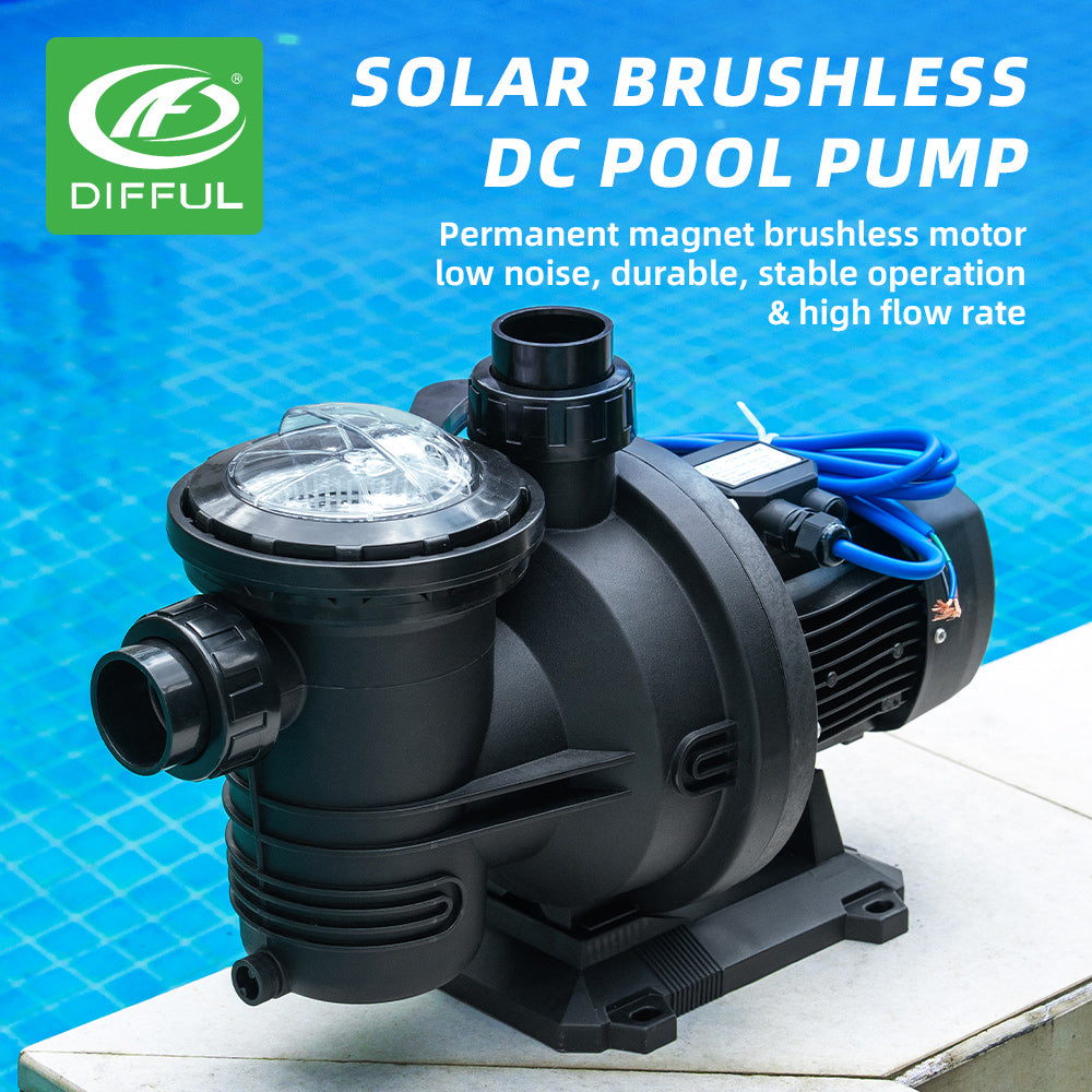 DIFFUL Solar Swimming Pool Pump, 27 M³/H Flow 19 M Head 1200 W 110V DC for Farm