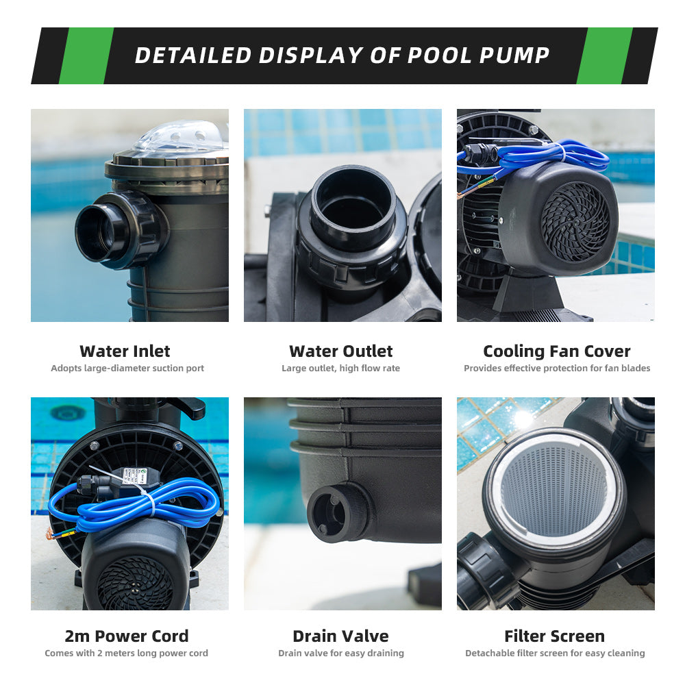 DIFFUL Solar Swimming Pool Pump, 27 M³/H Flow 19 M Head 1200 W 110V DC for Farm
