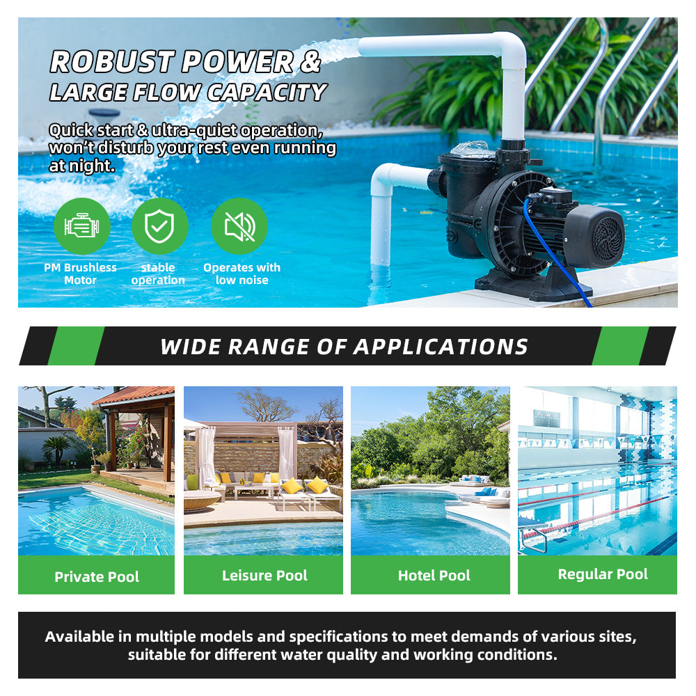 DIFFUL Solar Swimming Pool Pump, 27 M³/H Flow 19 M Head 1200 W 110V DC for Farm