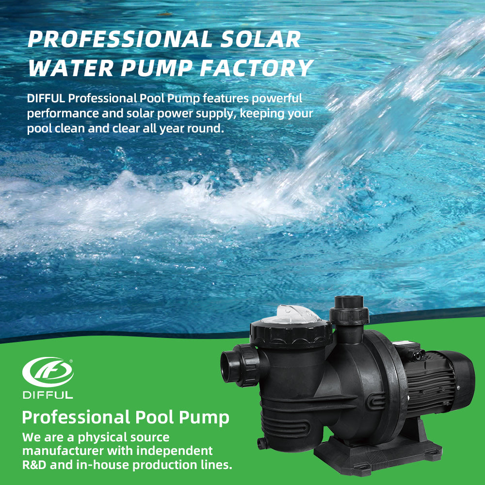 DIFFUL Solar Swimming Pool Pump, 27 M³/H Flow 19 M Head 1200 W 110V DC for Farm