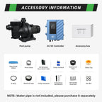 DIFFUL Solar Swimming Pool Pump, 27 M³/H Flow 19 M Head 1200 W 72V AC/DC for Filling Ponds