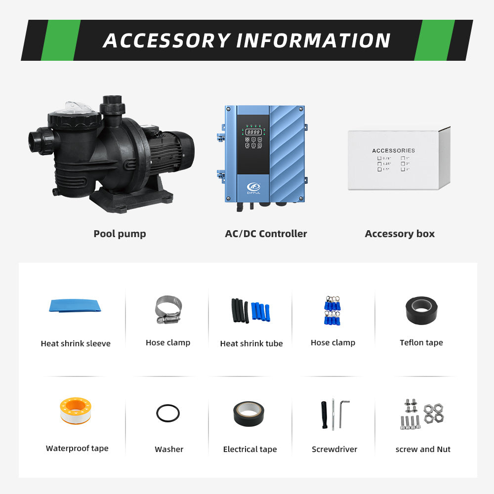 DIFFUL Solar Swimming Pool Pump, 27 M³/H Flow 19 M Head 1200 W 72V AC/DC for Filling Ponds