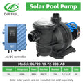 DIFFUL Solar Swimming Pool Pump, 20 M³/H Flow 19 M Head 900 W 72V AC/DC for Filling Ponds