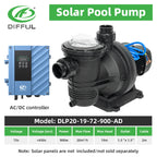 DIFFUL Solar Swimming Pool Pump, 20 M³/H Flow 19 M Head 900 W 72V AC/DC for Filling Ponds